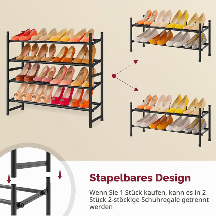 Tajsoon Schuhregal 4 Ebenen, 74–104 cm verstellbar &amp; stapelbar, für Eingang, Kleiderschrank, Garage,