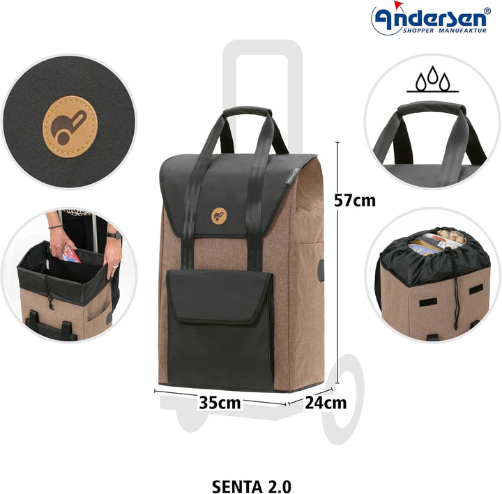 ANDERSEN Einkaufstrolley - Komfort Shopper Senta 2.0 Sand 49 L Einkaufswagen, stilvoll, wasserabweis