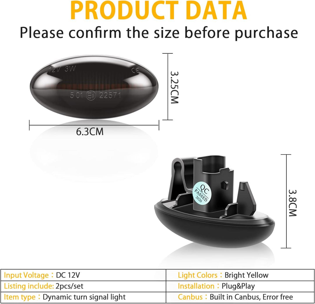 Asasytal Blinker Seitenblinker, 12v Seitenblinkleuchten Set, Kotflügel-Blinker mit E9 Zulassung Oran