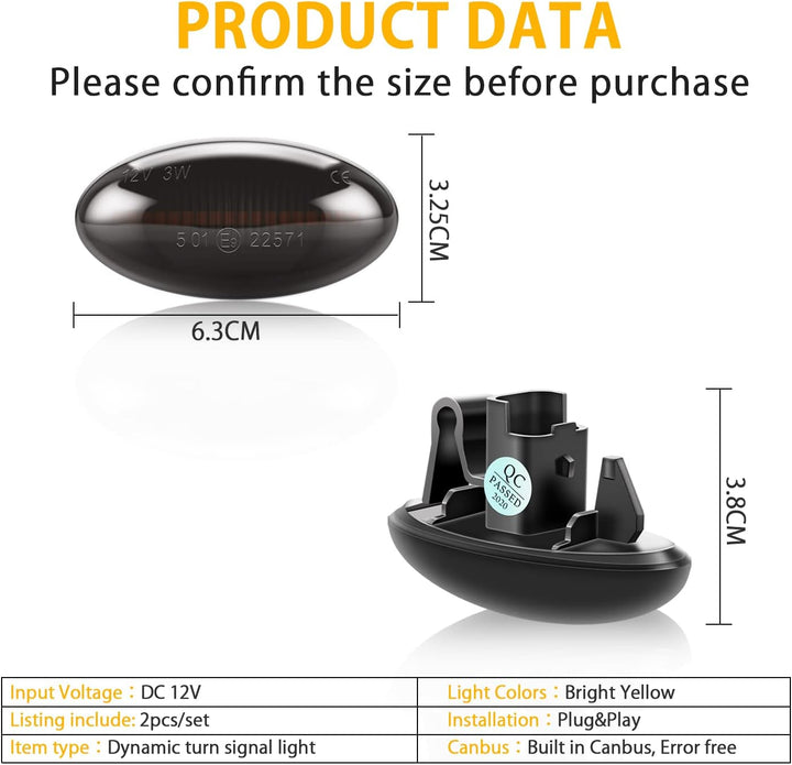 Asasytal Blinker Seitenblinker, 12v Seitenblinkleuchten Set, Kotflügel-Blinker mit E9 Zulassung Oran
