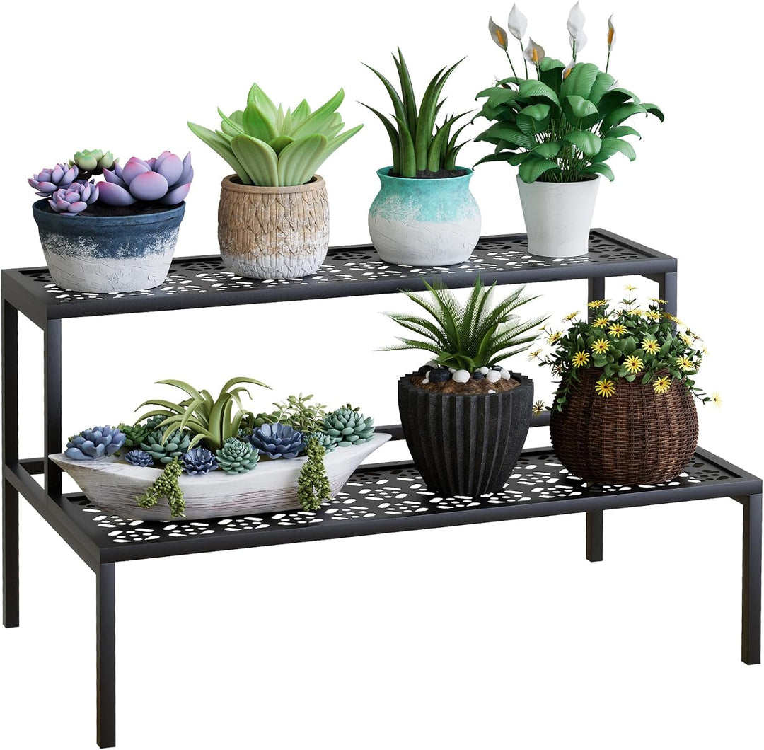 2 Stufen Metall Blumentreppe, Pflanzentreppe Blumenbank, Pflanzenregal Blumenregal, Pflanzenständer