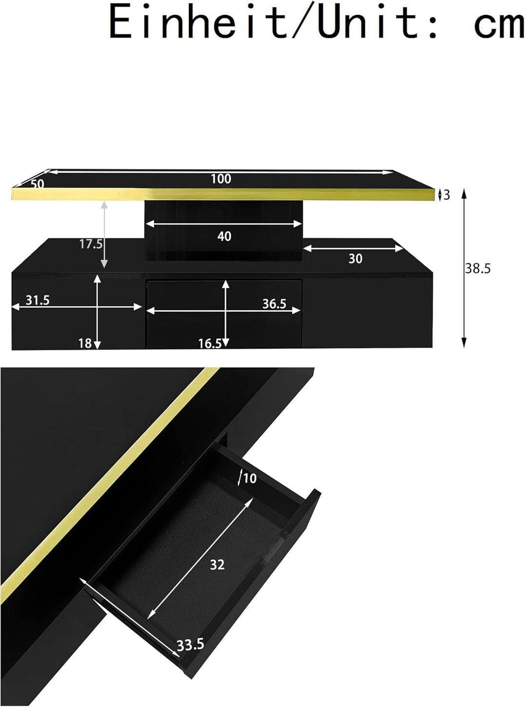 Merax LED Couchtisch Wohnzimmertisch mit Schubladen Hochglanz, Modern Beistelltisch Kaffeetisch mit