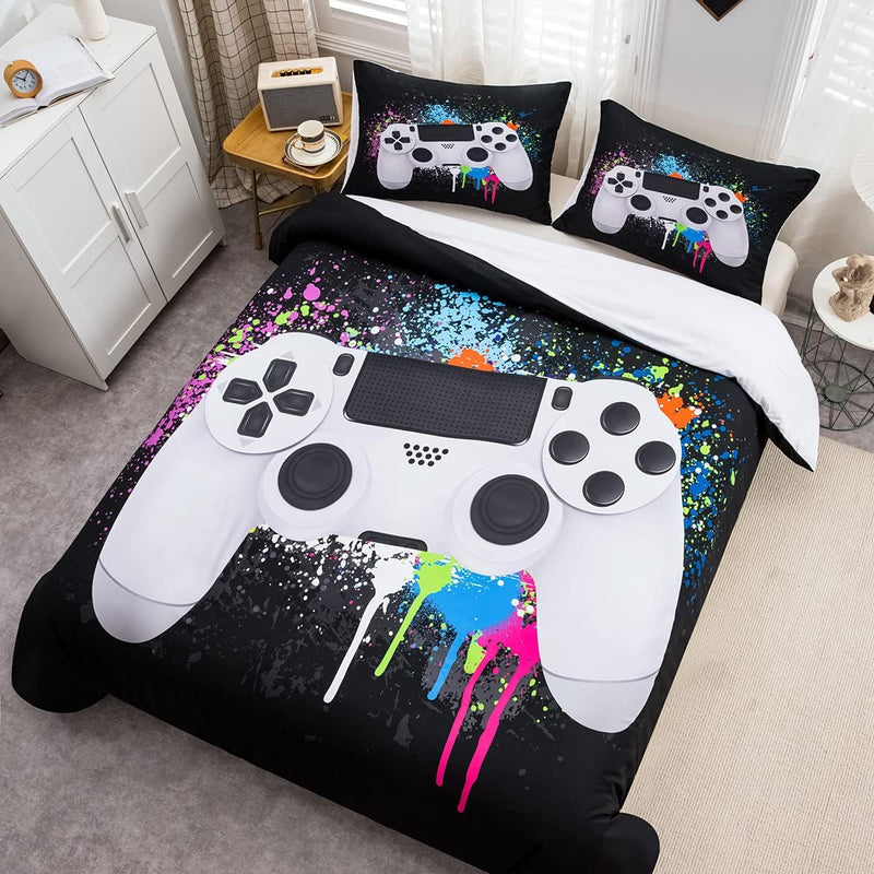 Tbrand Gamepad Bettbezug Set Jungen Gamer Bettwäsche Set 155x220cm Weisses Videospiel Gamepad Betten