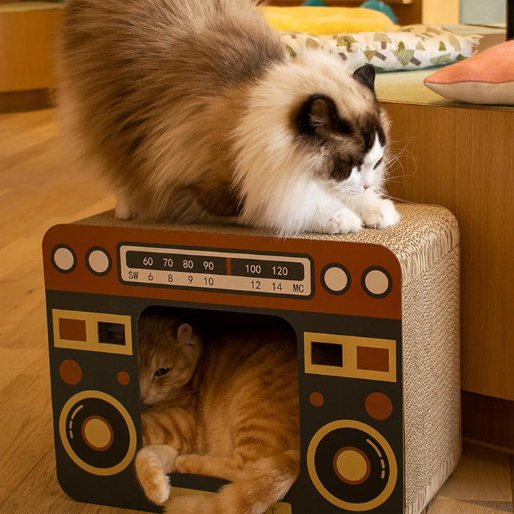 Katzenkratzbrett - Grosses Kratzbrett Aus Pappe Als Bett,Radio-förmiges Spielzeug zur körperlichen B