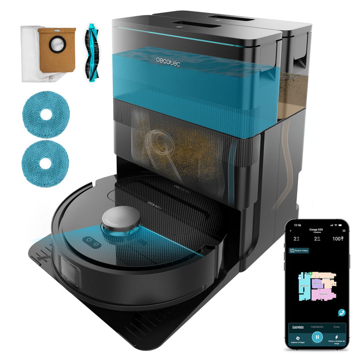 Cecotec Saugroboter und Wischroboter mit Selbstentleerungsstation und App Conga X50 X-Treme. Laserna
