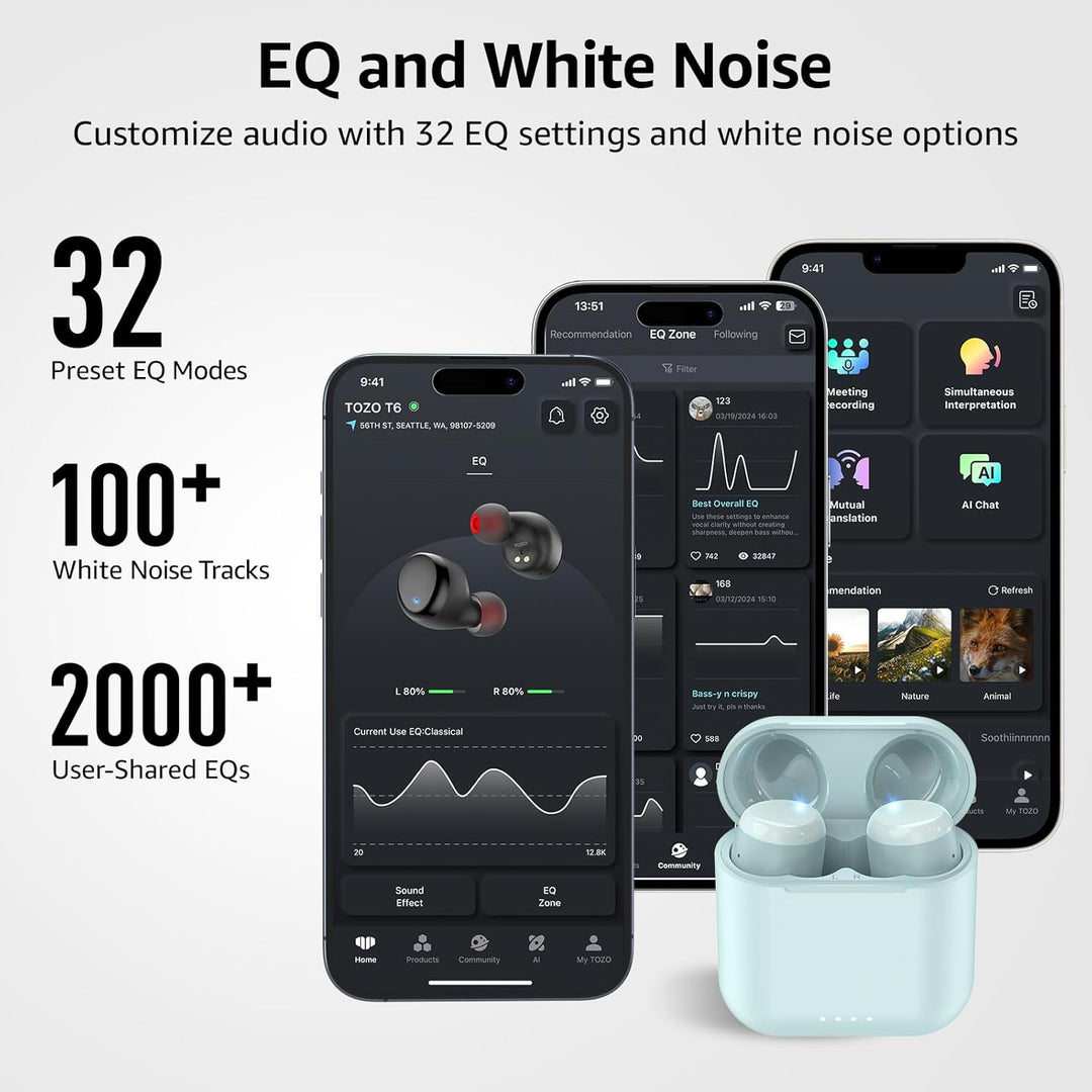 TOZO T6 Kopfhörer Kabellos Bluetooth 5.3 Bluetooth Kopfhörer, In Ear Kopfhörer 50 Std Akkulaufzeit m