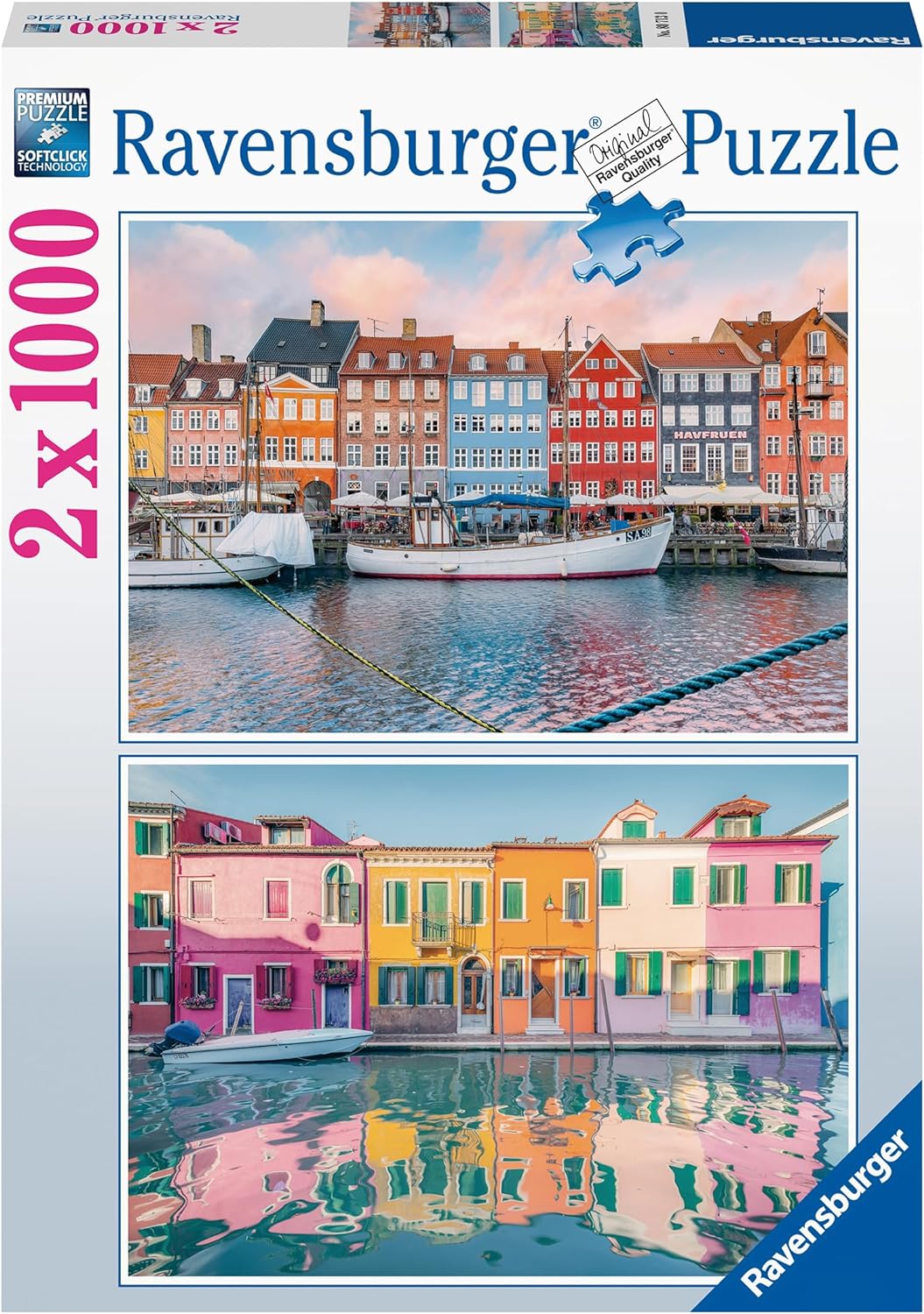 Ravensburger Puzzle 80713 - Farbenfrohe Häuser - 2x 1000 Teile Puzzle für Erwachsene und Kinder ab 1