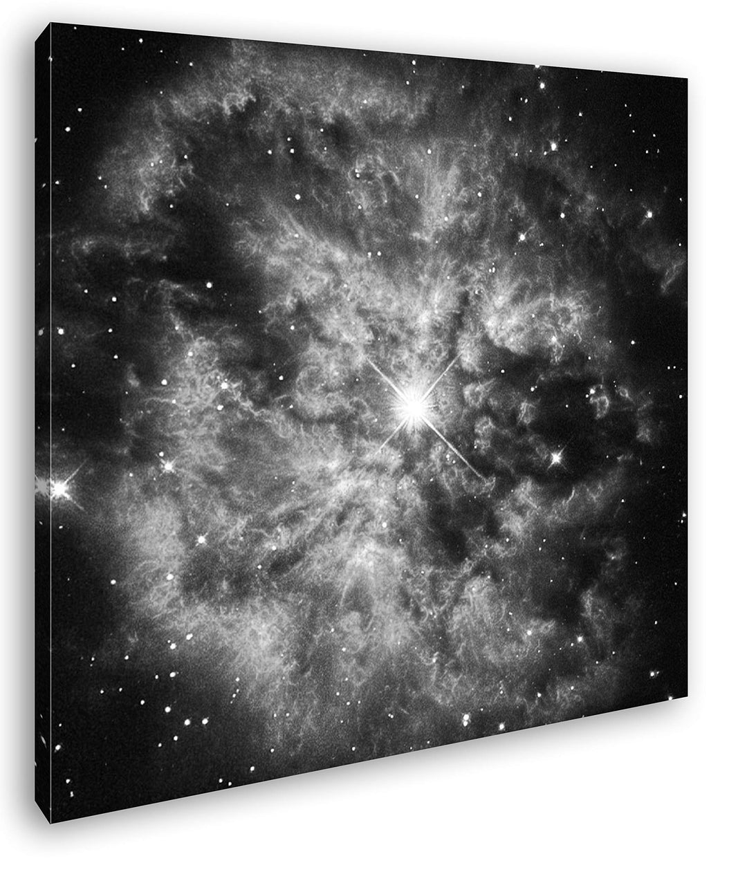 Sternen Nebel im Kosmos Format: 70x70 Effekt: Schwarz&Weiss als Leinwandbild, Motiv auf Echtholzrahm