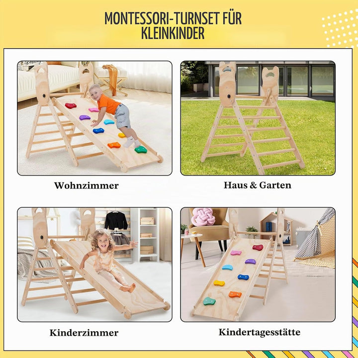 Ark miido Klettergerüst Indoor klettersteine 3-in-1 Montessori kletterdreieck mit Rutsche Faltbares