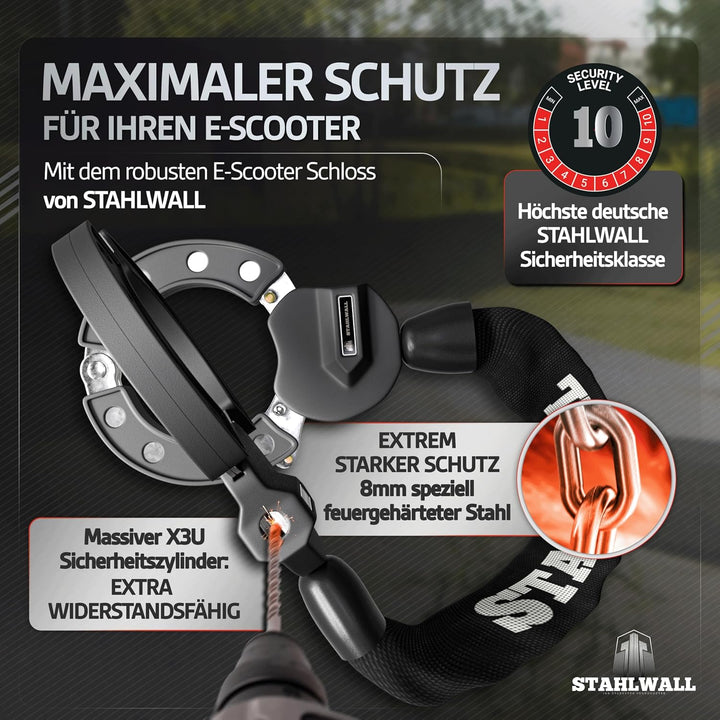 E Scooter Schloss - maximale Sicherheit, feuergehärteter Stahl, Handschellenschloss für E Roller & F