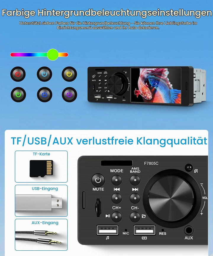 Rimoody Carplay 1 Din Autoradio mit Android Auto 4 Zoll Touchscreen Autoradio 1 Din mit Drehknopf mi
