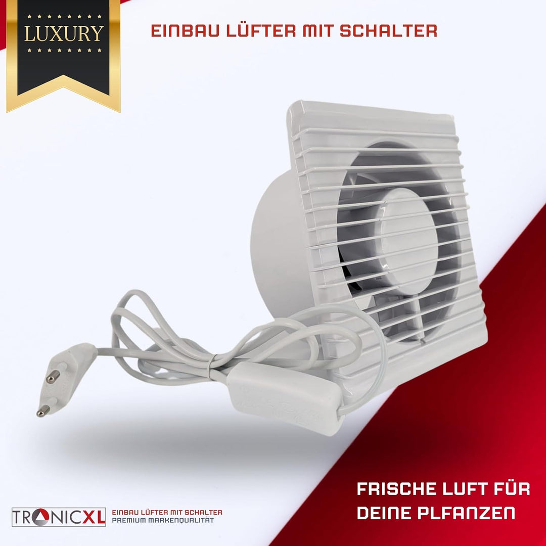 100mm Abluft/Zuluft Grow Lüfter Ventilator mit Netzstecker und Schalter für Homebox Growbox Growschr