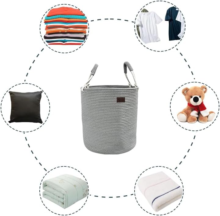 Wäschekorb aus Baumwolle 40 L Wäschesammler Aufbewahrungskorb, Baumwollseil mit Griff, Kordelzug, Wä