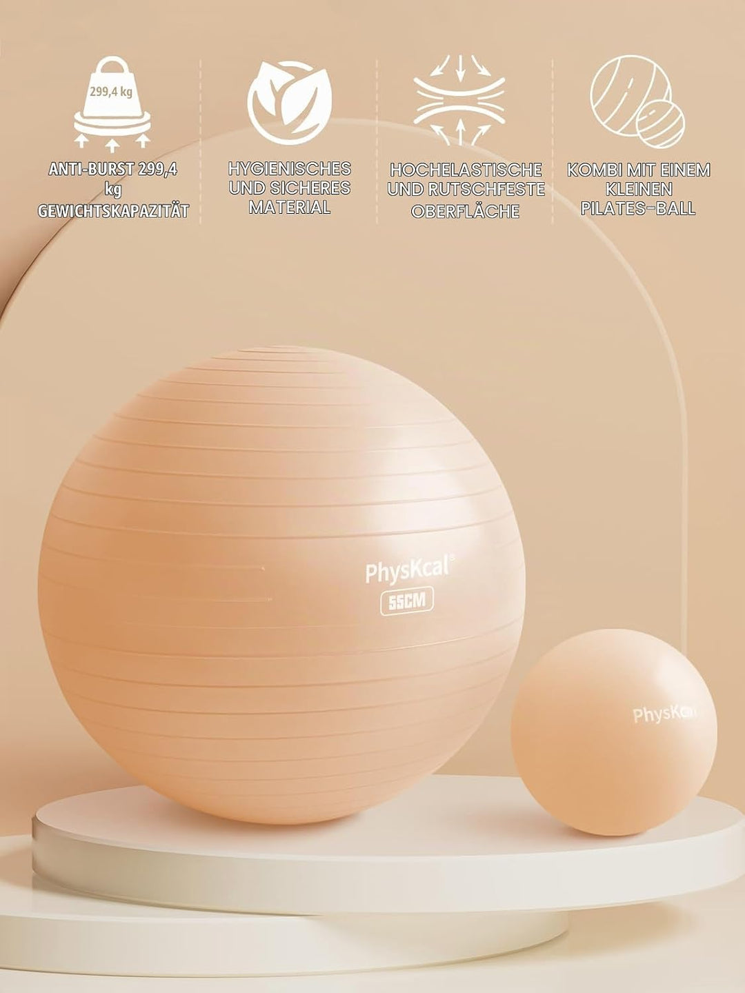PhysKcal Gymnastikball und 23 cm Pilatesball Set, Anti Burst Gymnastikball, Anti-Rutsch-Sitzball, Ba