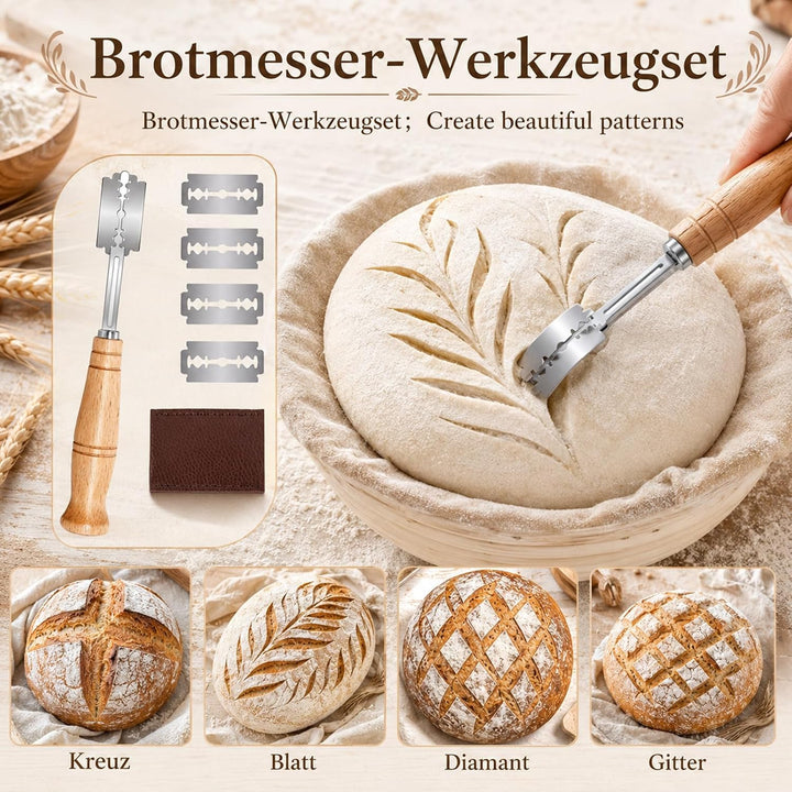Sauerteig Starter Set 16-teilig, Gärkörbchen Set 10 Zoll Oval &amp; 9 Zoll Rund, Brotbackset mit Starter