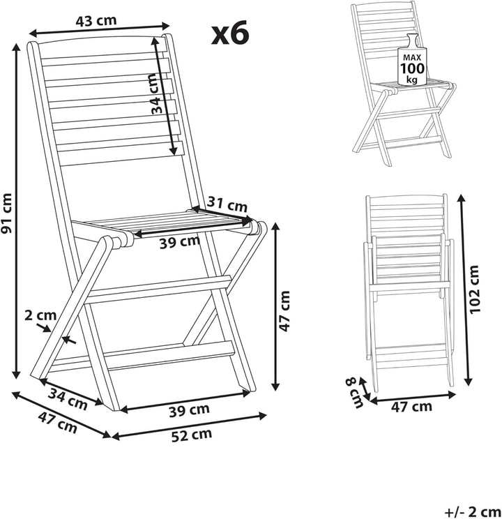 Gartenstuhl im 6er Set hellbraun Akazienholz Klappbar Tolve