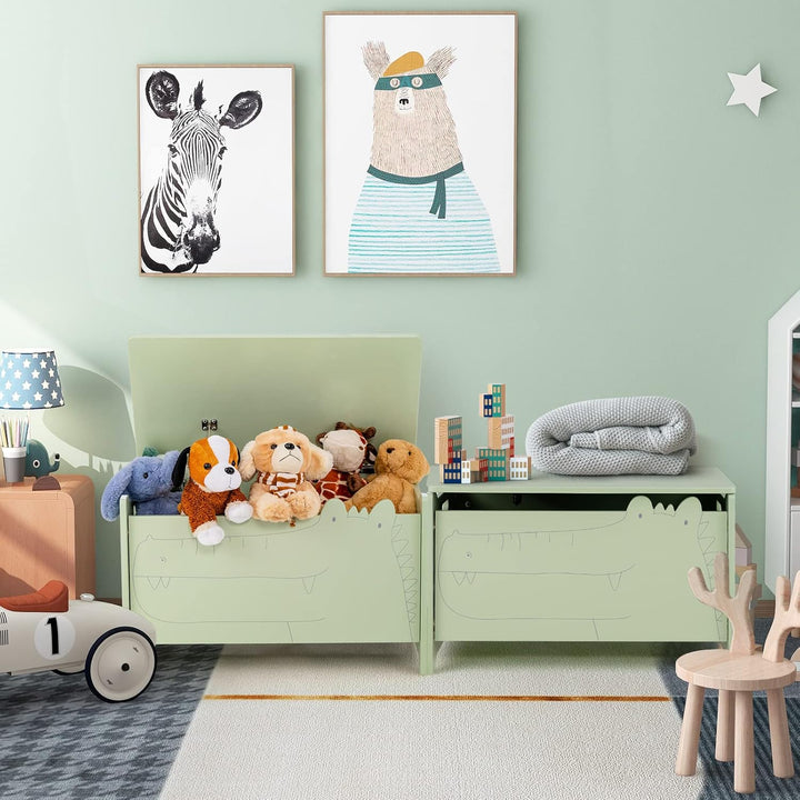 DREAMADE Spielzeugkiste aus Holz, 60x33x37,5cm, Sitzbank für Kinder, Spielzeugtruhe mit Stauraum und
