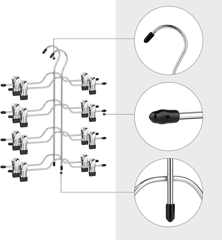 SONGMICS HosenbÜgel platzsparend, Mehrfach-RockbÜgel mit Clips, 6er Set, KleiderbÜgel aus Metall, fÜ