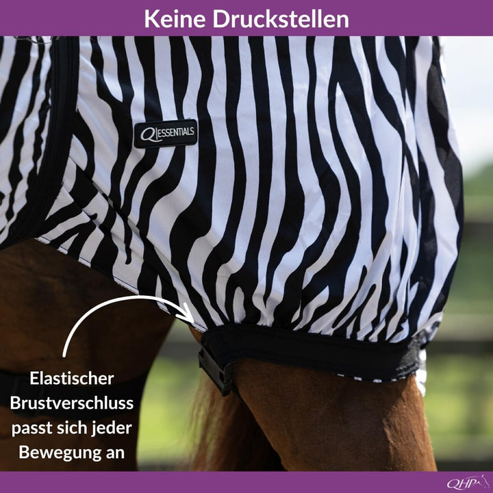 QHP Ekzemdecke mit Hals und abnehmbarem Bauchlatz (145 cm, Zebra) 145 cm zebra, 145 cm zebra