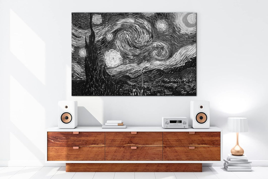deyoli Sternenklarer Himmel Van Gogh Format: 120x80 Effekt: Schwarz&amp;Weiss als Leinwandbild, Motiv fe