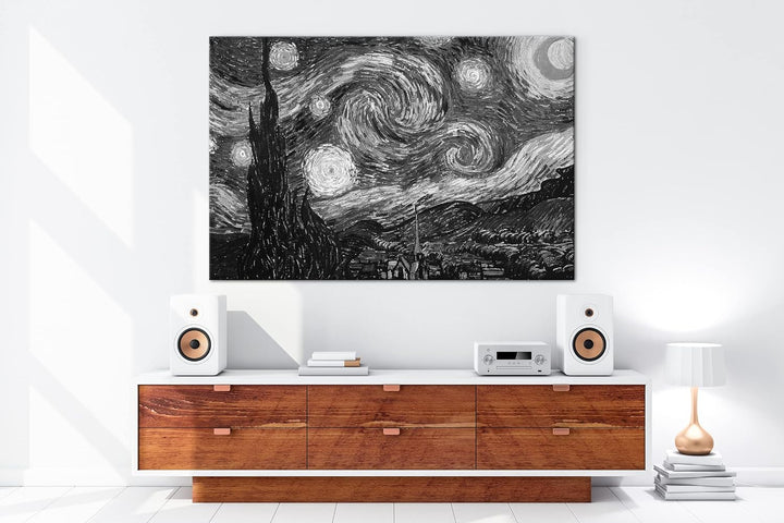 deyoli Sternenklarer Himmel Van Gogh Format: 120x80 Effekt: Schwarz&amp;Weiss als Leinwandbild, Motiv fe