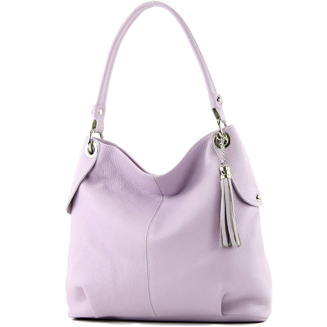 modamoda de - T185 - ital. Damen Schultertasche aus Leder Flieder, Flieder