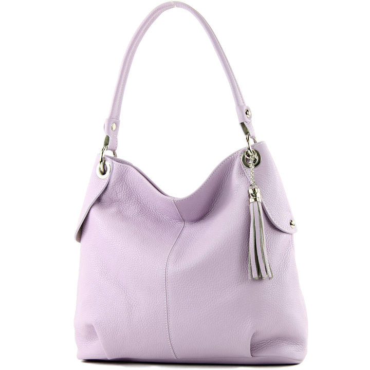 modamoda de - T185 - ital. Damen Schultertasche aus Leder Flieder, Flieder