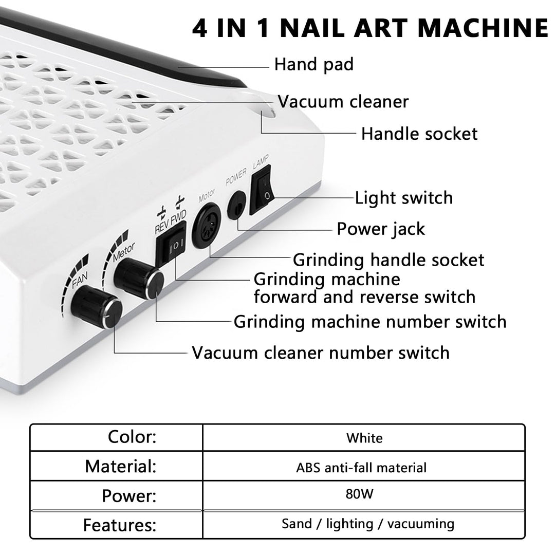 Elektrischer Nagelfräser, Professionell 4-in-1 Manikure- Pedikure-Set, mit 80W Absaugung & waschbare