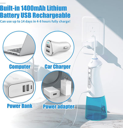 TUREWELL FC1591 Munddusche,Elektrisch zahnzwischenraumreiniger mit 3 Modi und 5 Düsen,IPX7 Wasserdic