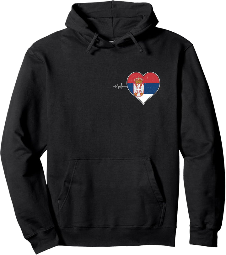 Serbischer Herzschlag Flagge + Wappen und Schriftzug Pullover Hoodie
