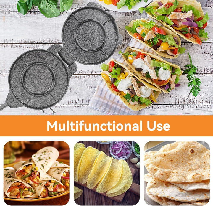 Tortilla Presse, Gusseisen Roti Tortillas Maker Teig Pressmaschine mit Klappbarem Griff für Haus Küc