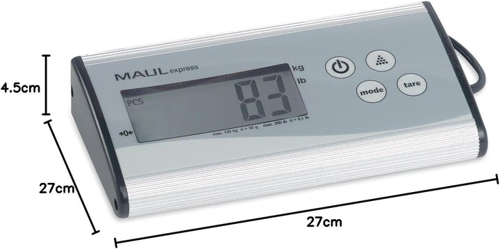 MAUL Paketwaage MAULcargo | Stabile Paketwaage bis 120kg | Grosse Wiegefläche 27 x 27 cm | Waage ink