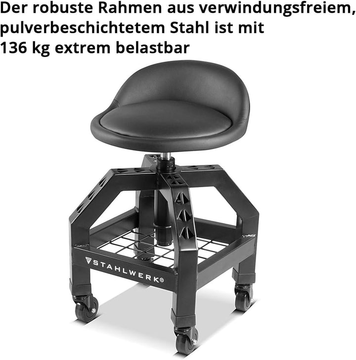 STAHLWERK Werkstatthocker VWH-300 ST 136 kg 59–76 cm Sitzhöhe | Höhenverstellbar, grosses Ablagefach