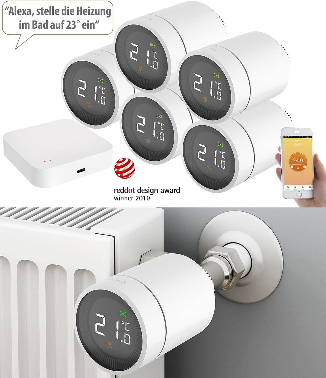 revolt Smart Thermostat ZigBee: 5er-Set Heizkörperthermostate mit App, Sprachsteuerung, ZigBee-Gatew