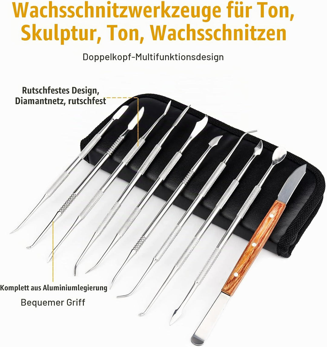 MOPOIN Modellierwerkzeug, 10 Stück Töpferwerkzeug Set Edelstahl Ton Werkzeug mit Tragetasche, Doppel
