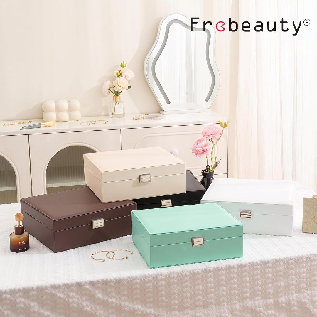 Frebeauty Ohrring-Organizer, klassische Schmuckschatulle mit 50 Fächern, doppellagig, mit 6 Haken fü