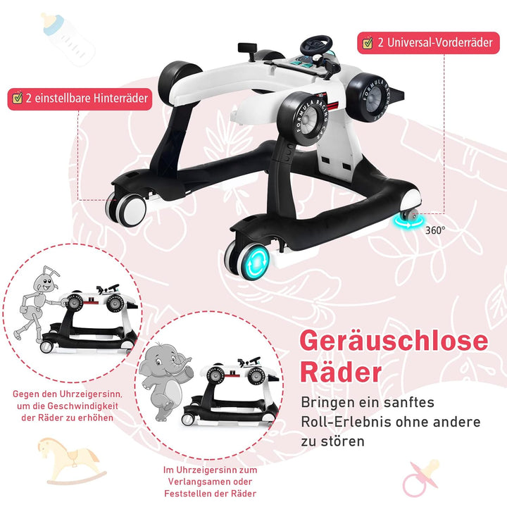 COSTWAY 4 in 1 Lauflernhilfe, Lauflernwagen klappbar mit einstellbarer Höhe & Geschwindigkeit, Baby