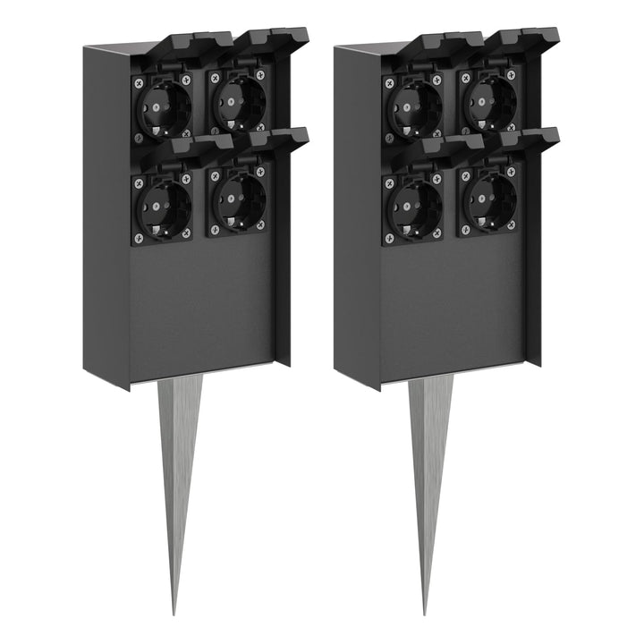 ledscom.de 2 Stück Garten-Steckdosen-Säule POMI mit Erdspiess für aussen, IP44, 4-Fach, anthrazit, e