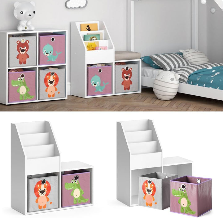 Vicco Kinderregal Luigi, Weiss, 30.9 x 79 cm Mini, mit 2 Faltboxen Opt.3, zur Aufbewahrung von Spiel