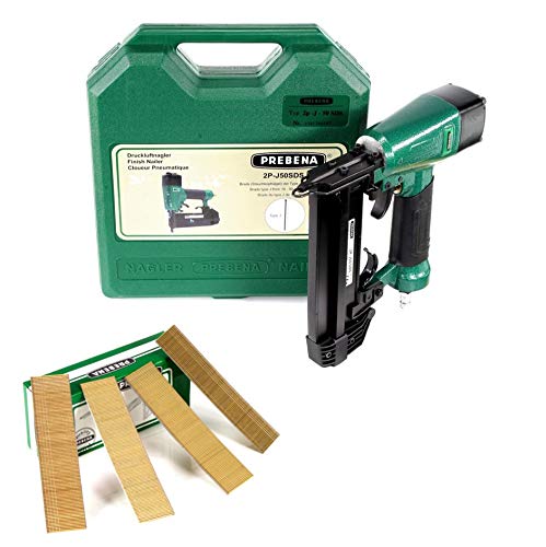 Prebena 2P-J50SDS Luftdruck Druckluftnagler 5-7 bar im Transportkoffer + 5000x Stauchkopfnägel Brads