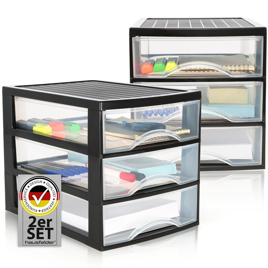 Hausfelder Schubladen Organizer A4, 2 Aufbewahrungsboxen mit je 3 Schubladen, ideal als Ablagebox fü