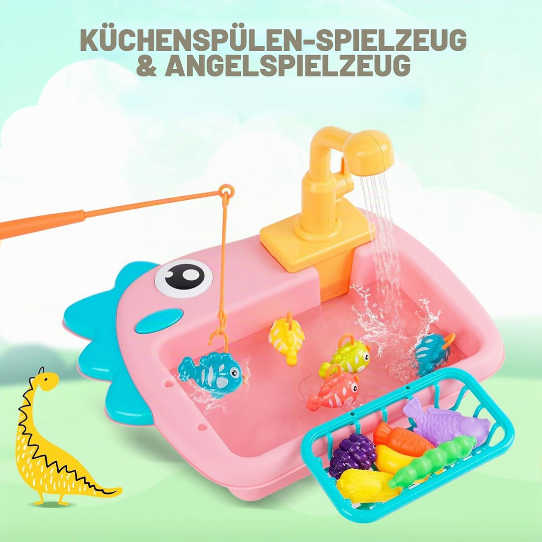 Küchenspüle Spielzeug Set mit Wasserkreislauf Geschirrspüler und Waschbecken 2 in 1 Kinderspielzeug