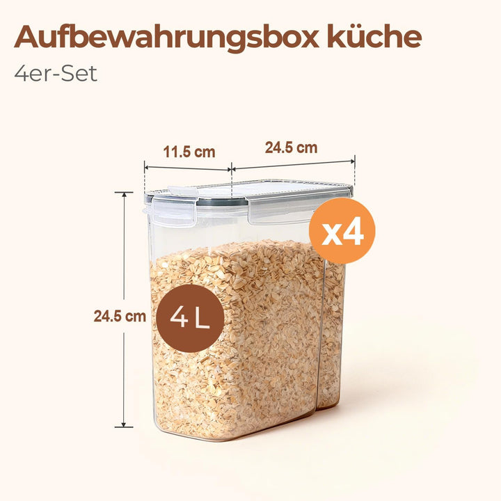ComSaf Vorratsdosen mit Deckel Luftdicht 4L, 4er Müsli Aufbewahrung, Aufbewahrungsbox mit Deckel Gro