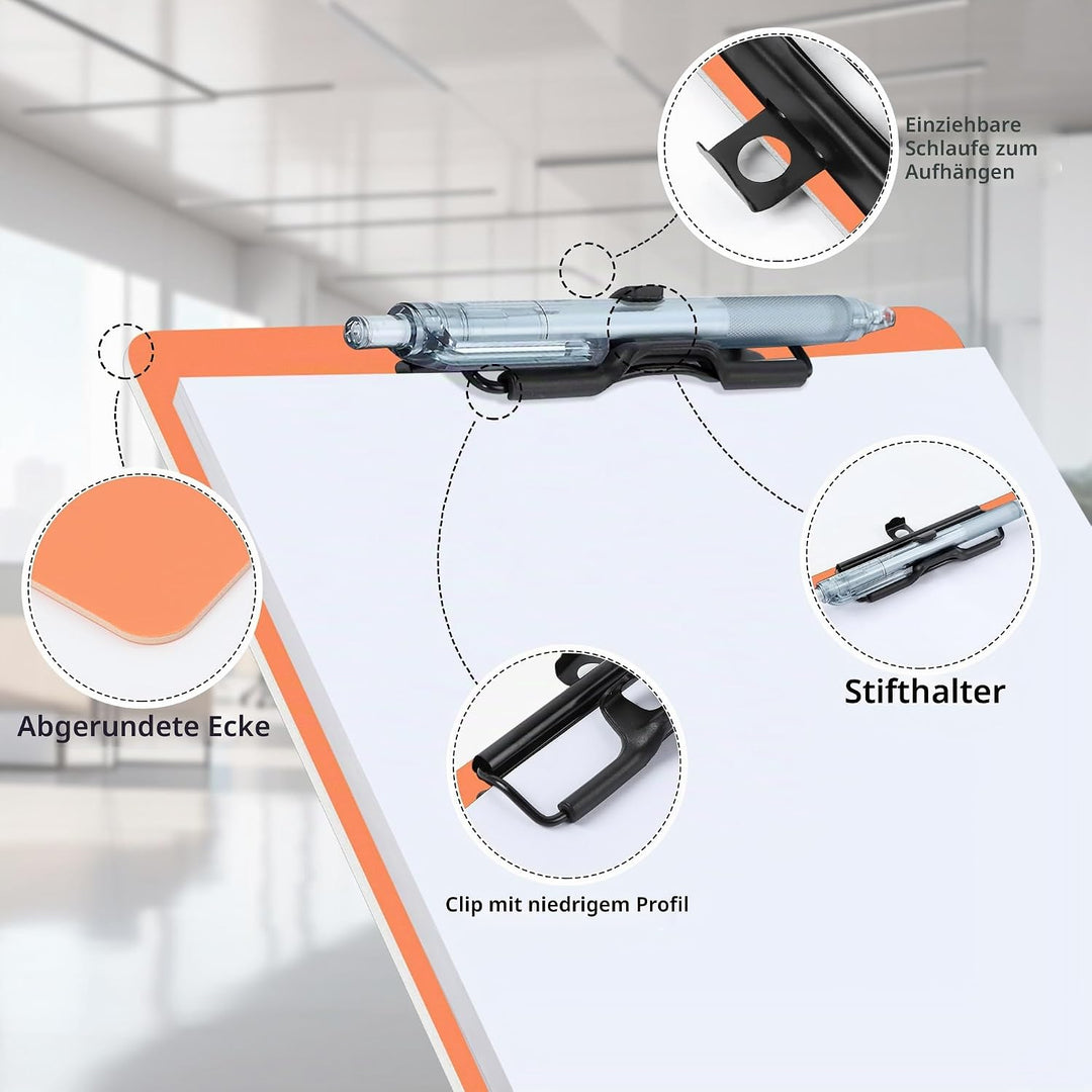 FRETONBA Klemmbrett A4, 6er Klemmbretter mit Stifthalter, Kunststoff Klemmmappe A4, Clipboard zum Au