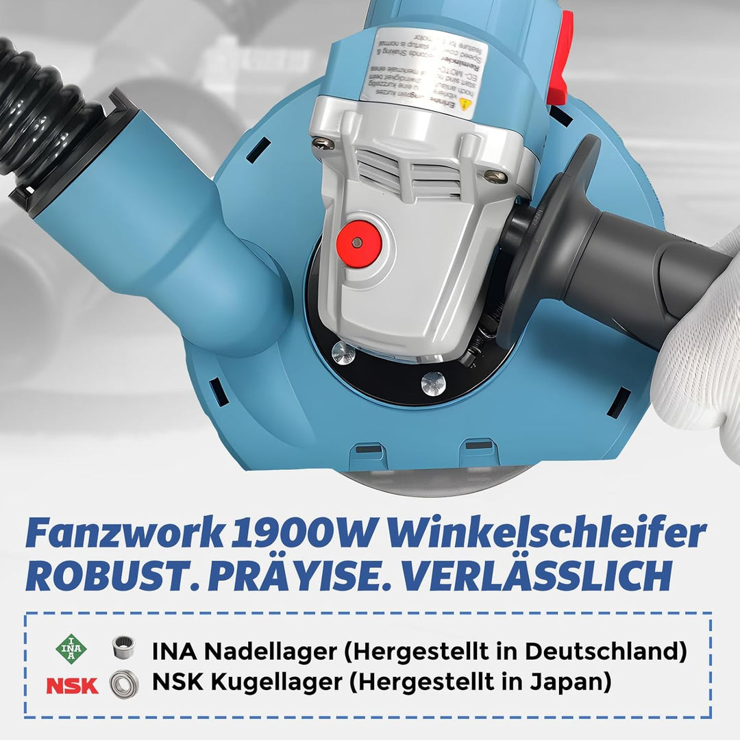 FANZTOOL Betonschleifer Betonfräse Winkelschleifer Absaughaube mit 2100W bürstenlosem EC-Motor (Diam