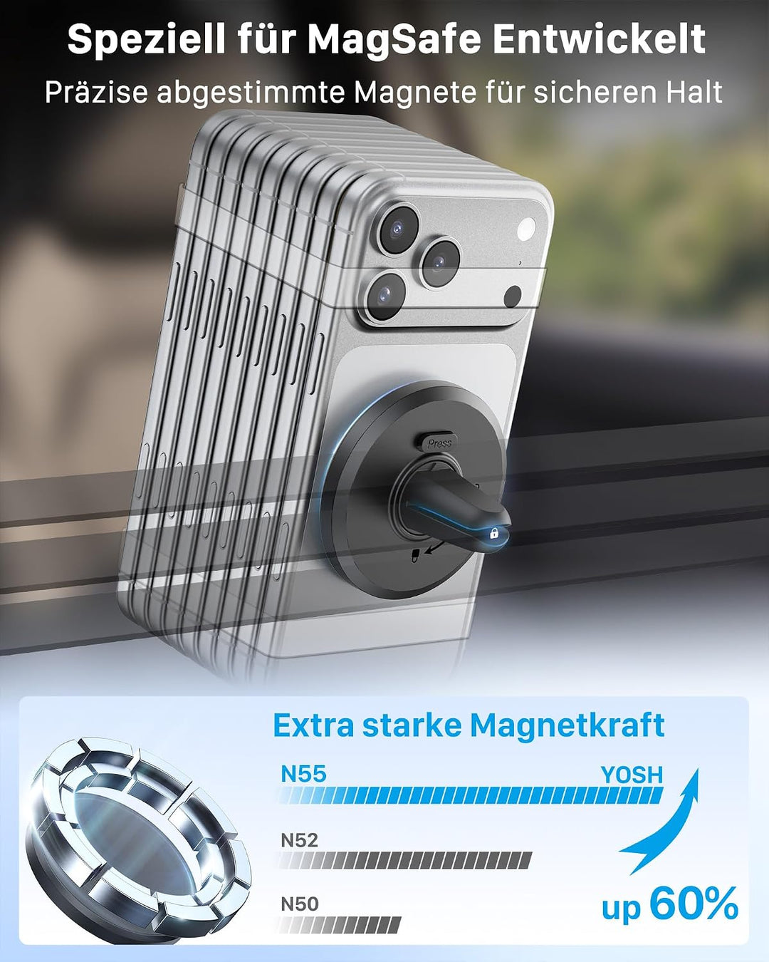 YOSH Mag-Safe Handyhalterung Auto für iPhone 15/14/13/12 Serie &amp; Magsafe-Hüllen, handyhalter Auto Ma