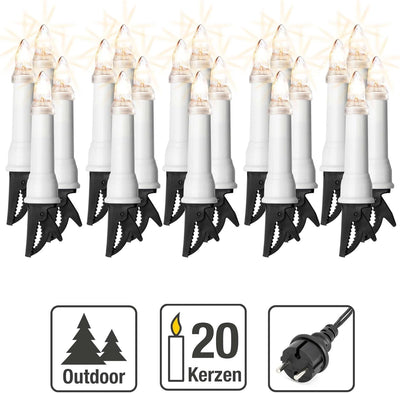 Hellum Lichterkette Kerzen Weihnachtsbaum, Kerzen Lichterkette aussen mit Clip, 20 Lichter, beleucht