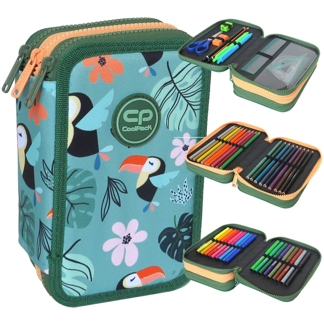 Coolpack F067662, Mäppchen JUMPER 3 TOUCANS, Green 19.5 x 12.5 x 6.5 cm Muster 13, 19.5 x 12.5 x 6.5