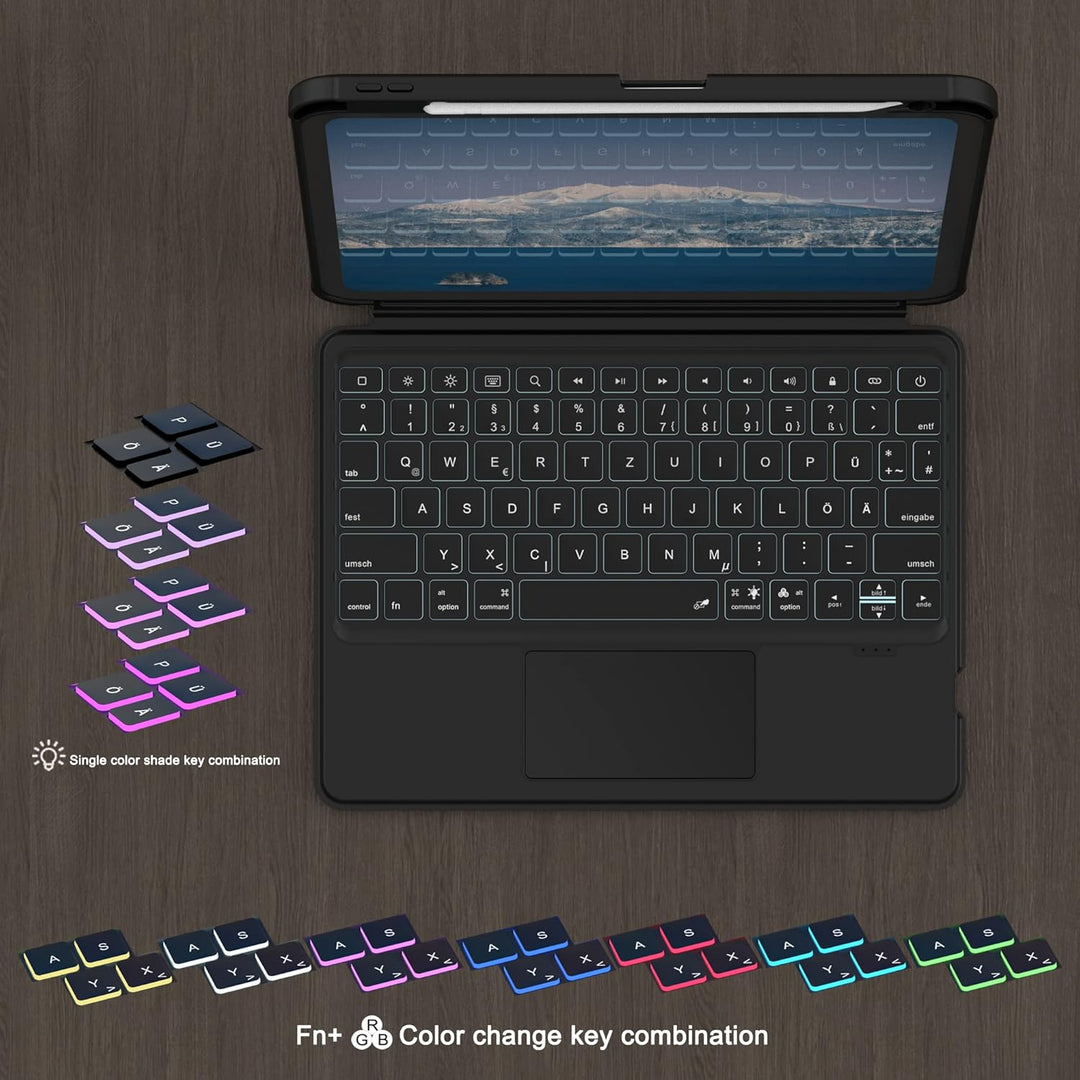 ROOFEI Multi Touch Hülle mit Tastatur für iPad 10. Generation - Abnehmbare Tastatur mit Kickstand &