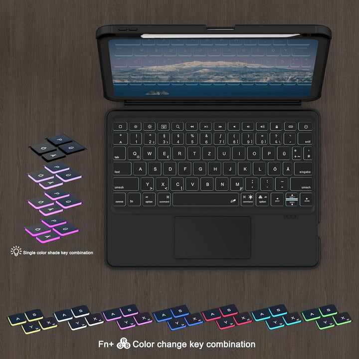 ROOFEI Multi Touch Hülle mit Tastatur für iPad 10. Generation - Abnehmbare Tastatur mit Kickstand &